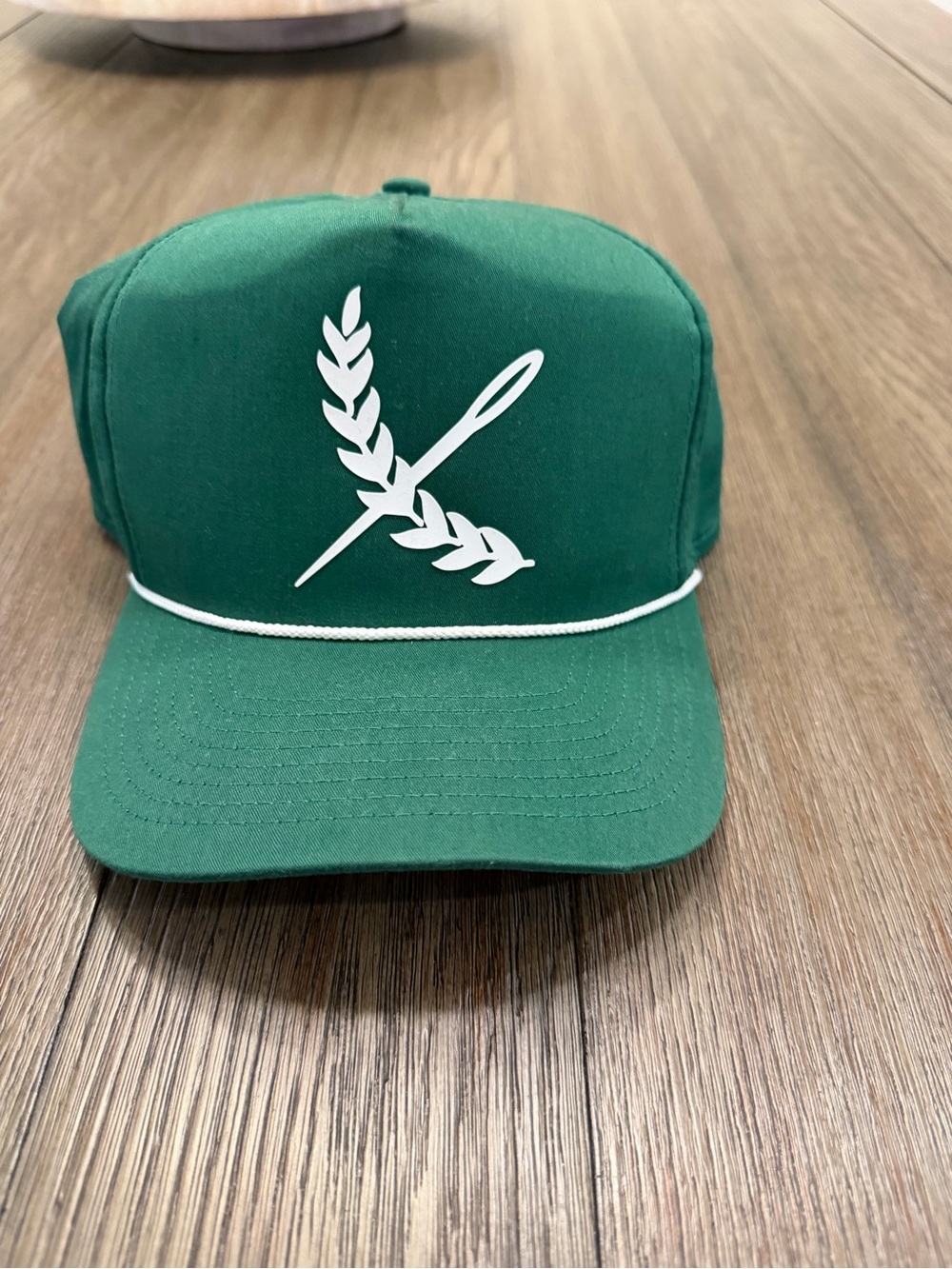 Green Snapback Hat with White Wheat & Needle Emblem
